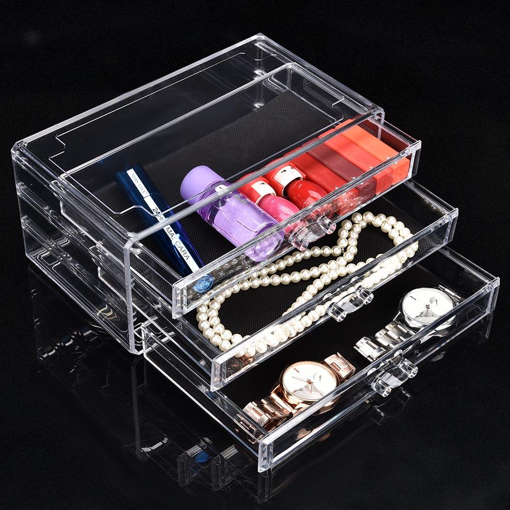 Comodă cu trei sertare transparente pentru machiaj, de birou, cutie suport pentru depozitarea cosmeticelor