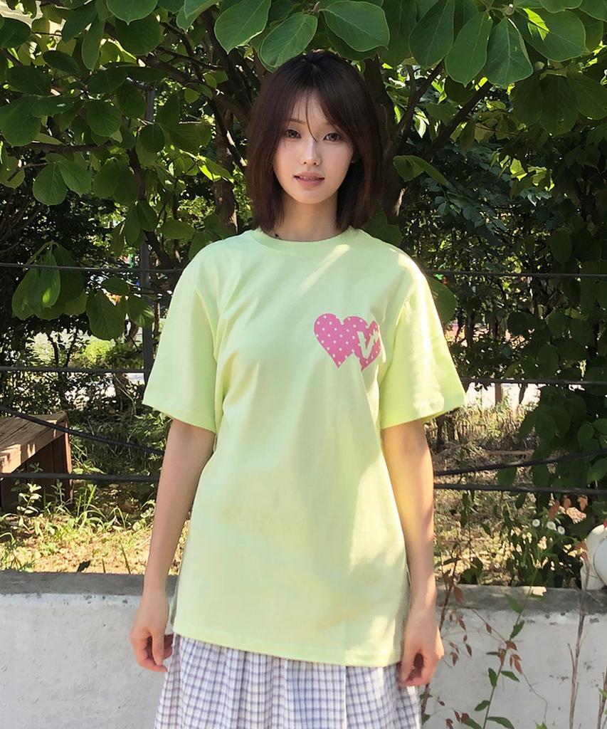 VIDEO JOCKEY Double Heart T-Shirt [Yellow Green]
