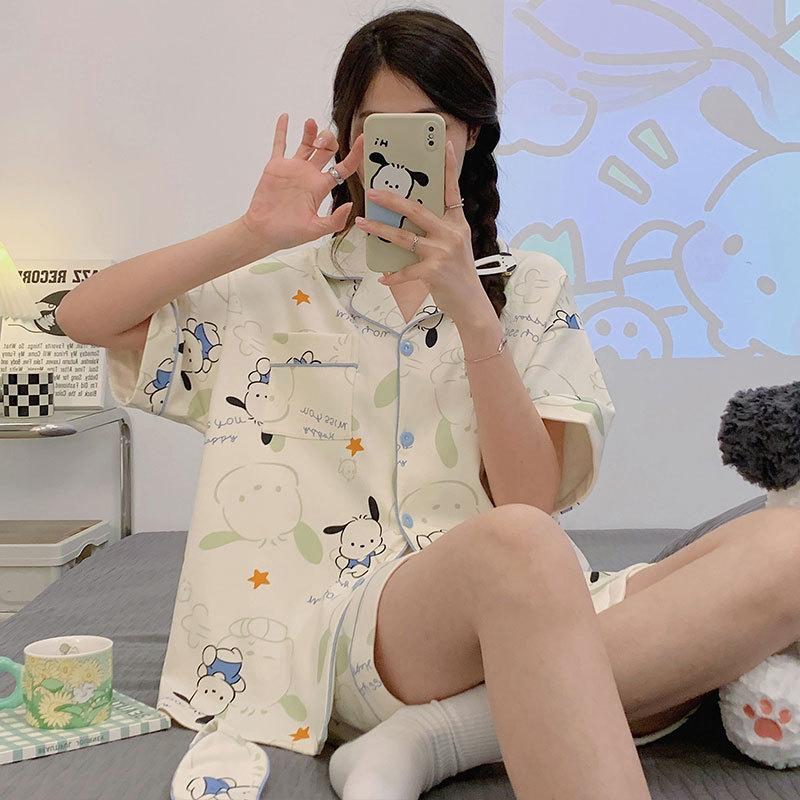 Japanese-style Unprinted Style Summer Fresh Cotton Pajamas Women's Short Sleeves 1011 New Loose Outer Loungewear Suit