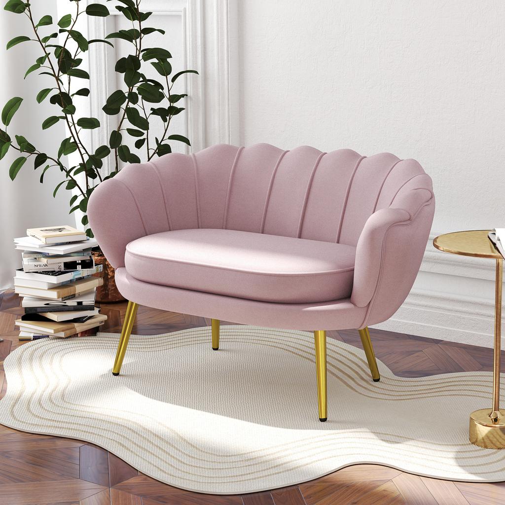 2-Seater Small Sofa in Industrial Chic Style in Velvet-Effect Fabric and Metal, 130x77x77 cm, Pink
