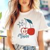 Cartoon Cherry Pattern Casual Style Round Neck Vacation Short Sleeved T-Shirt Top Cute T-Shirt Summer Women's Trendy Sweet Top