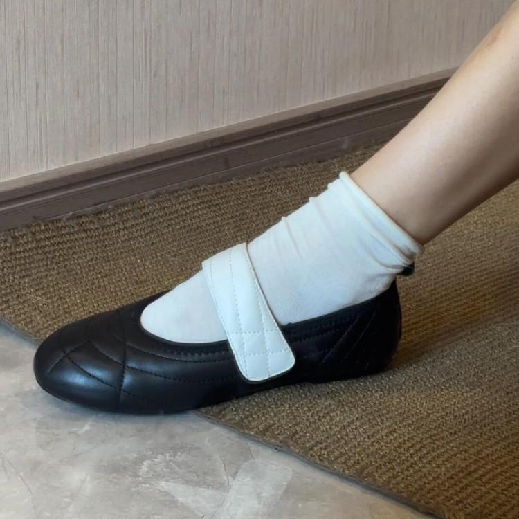 Sheepskin Version~ Retro Design Velcro Ballet Shoes 2025 New Color Matching Light Mouth Casual Commuting Shoes