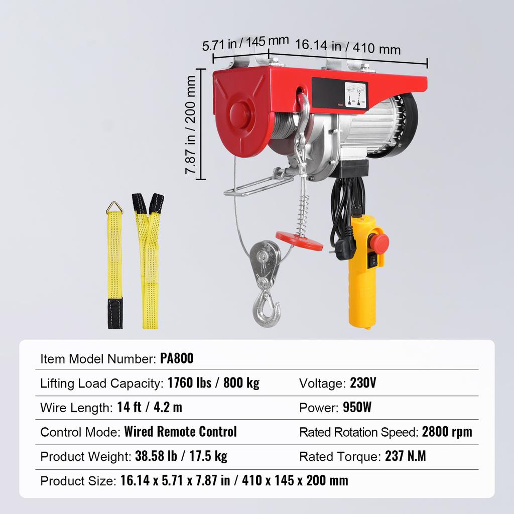 SucceBuy 550-2200 Lbs Wired Electric Hoist Steel Wire Winch with 40ft Single Cable Lifting Height for Garage Warehouse Factory