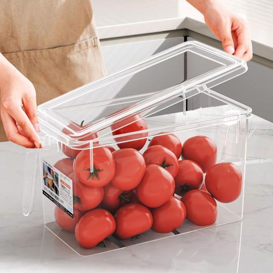 Refrigerator Organizer Transparent Food Box with Handle Lid Food-Grade Fridge Organizer Storage Bin for Fruits Vegetables Salads