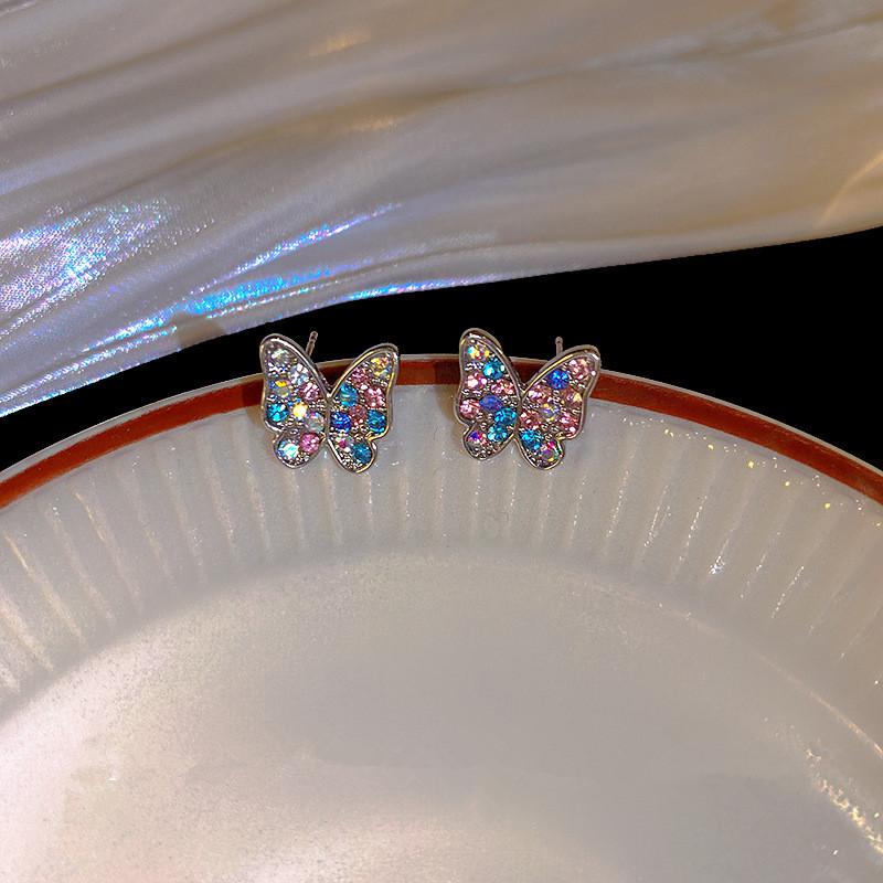 New Colorful Zircon Small Butterfly Earrings for Women Simple Fashion Personality Summer Accessories Party  Birthday Gift