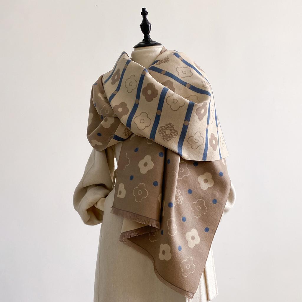 Double-sided small flower imitation cashmere scarf women's summer air-conditioned room shawl winter thickened warm versatile long scarf