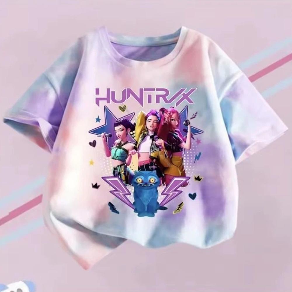 T-shirt Girls Children Tie-dye Fashion Top Girls Cartoon Print Casual Comfortable Clothing Short Sleeve T-shirt