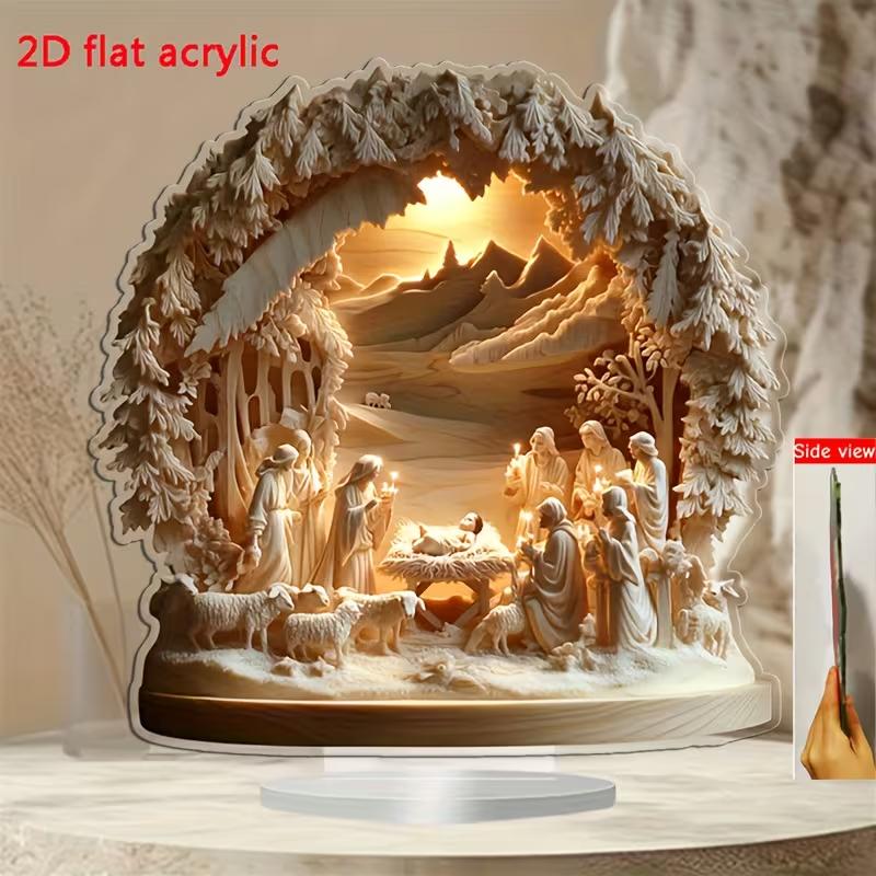 2D Flat Acrylic Tabletop Decoration for Jesus' Birth Scene Holiday Home Ornament Newborn Suitable Christian Religious Art