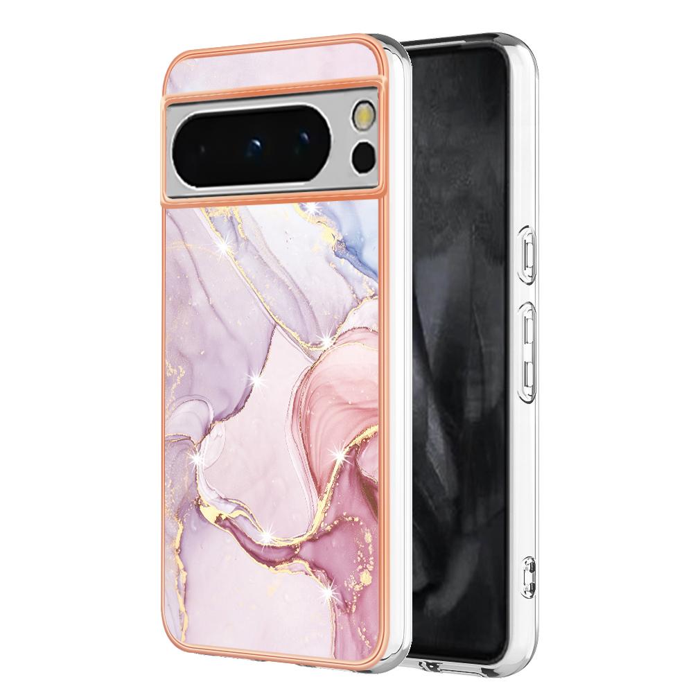 For Google Pixel 8 Pro TPU Case with IMD Marble Pattern Electroplated Back Cover