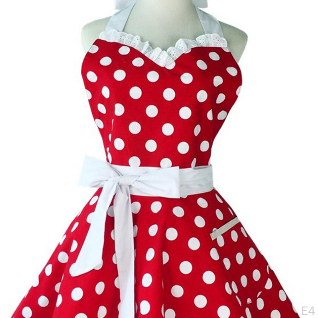 Kitchen Apron Polka Dot Cooking w/ Pocket Retro for Women Girls