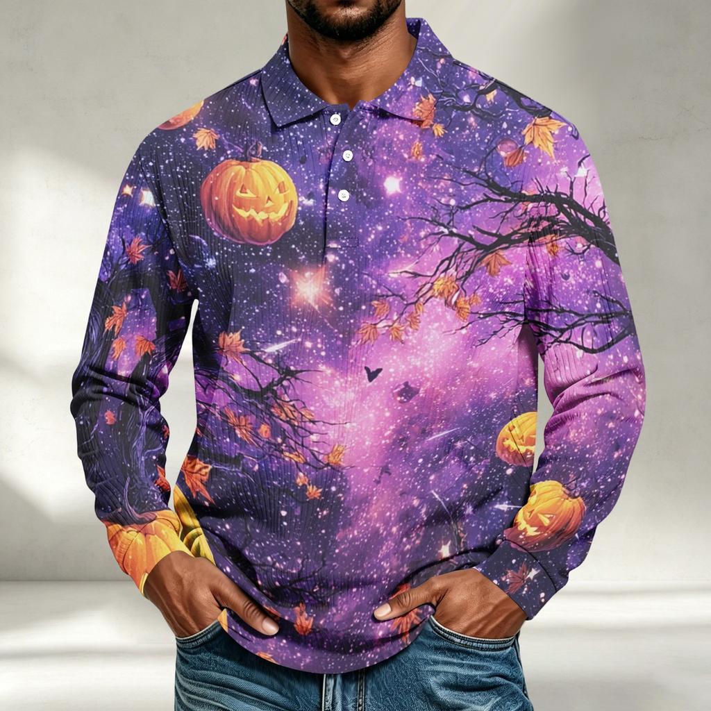 Men's Long Sleeve Shirt Halloween Print Loose Fit Casual Top