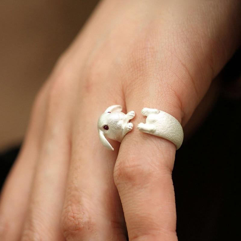 

Женское прекрасное животное Дизайн открытия Украшения для рук Регулируемое симпатичное кольцо для украшения кролика Прекрасное животное