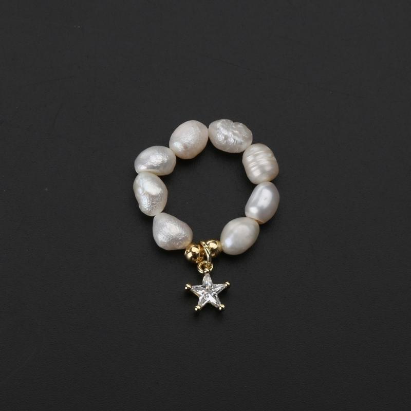 Multi-Beaded Heart Star Pearl Rings Natural Freshwater Pearl Geometric Rings for Women Minimalist Stacked Party Rings