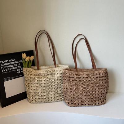 Sac à Bandoulière Tissé à la Main pour Femme Nouveau Style Été Grande Capacité Sac Fourre-tout en Paille pour Vacances à la Plage Sacs Seau Décontractés