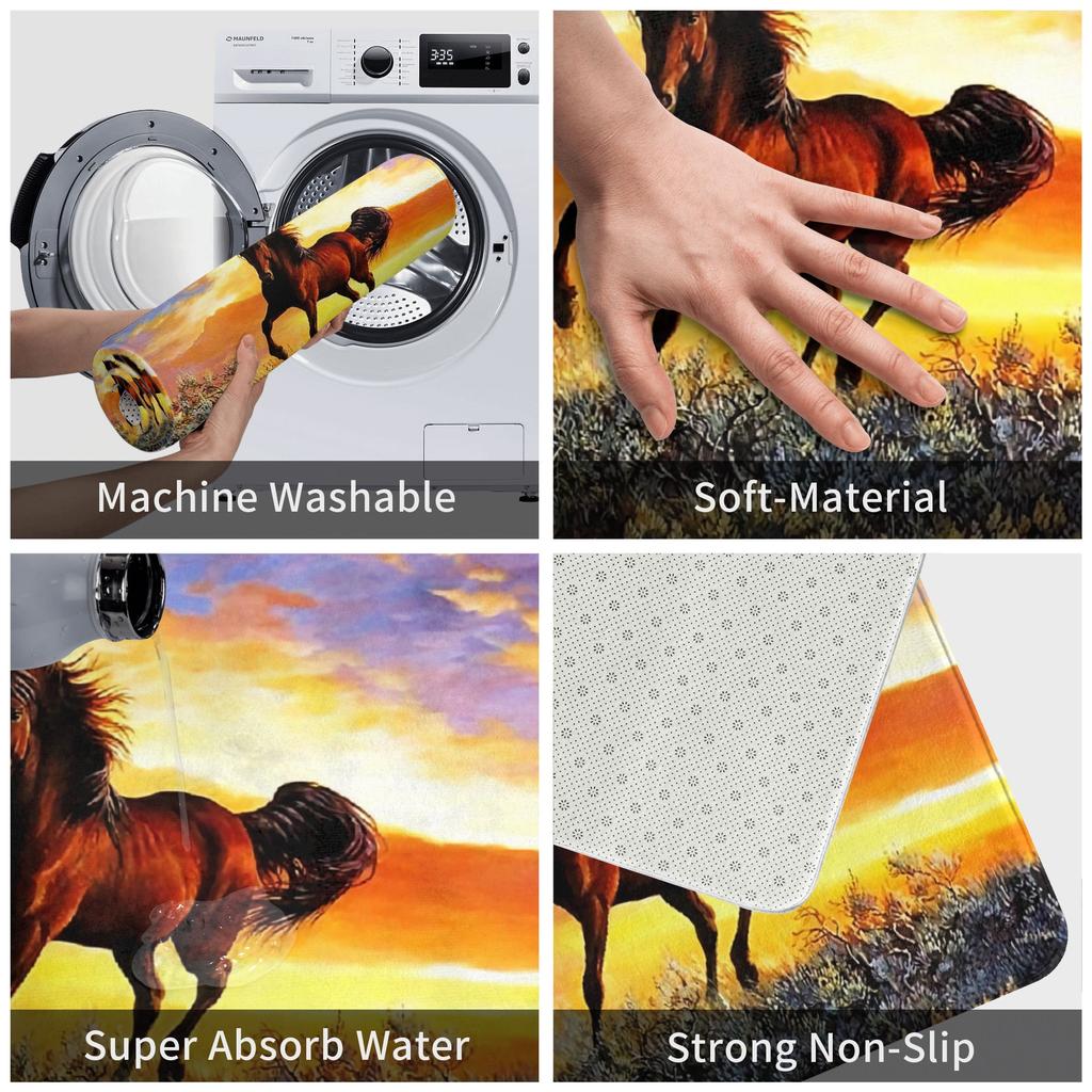 Horse Painting Doormat Anti-Slip Kitchen Bath Mat Toilet Door Floor Entrance Carpet Rug