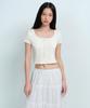 Woman Women'S Slim Crop Square Neck Button T-Shirt [Cream]