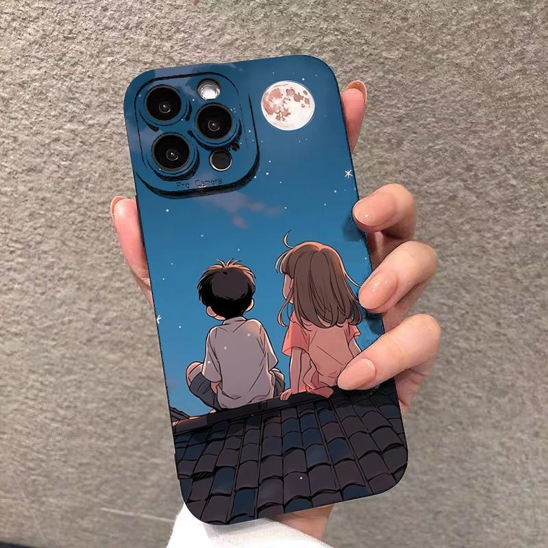 

Black Double Ponytail Girl Cute Pattern Phone Case For iPhone 17 16 Pro Max 15 14 13 Mini 12 11 17Air 16E X XR XS 8 7 Plus Cover iPhone 12 mini