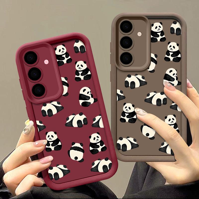 Für Smausng S25 S24 S22 Ultra Plus S23 S21 S20 Fe A55 A54 A53 A52 A35 A34 A15 5g Pandas-Muster Stoßfester Objektivschutz Silikon Soft Case Cover