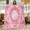 1pc 2D Flat Printing Spring And Summer New Arrival Pink Bow Mirror Theme Digital Print Blanket, All-Season Use, Casual Throw, 100% Polyester Fiber Sof