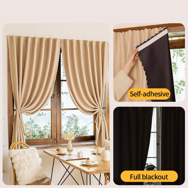 Solid Color 100% Blackout Curtains Convenient No Drilling Window Curtains for Living Room Bedroom Sun Protection Privacy Drapes