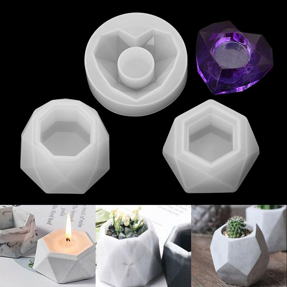 Silicone Pot Molds Form Arts Craft Polygonal Cup Moulds DIY Succulent Flowerpot Clay Plaster Gypsum Mold 3 Holes Concrete Mould