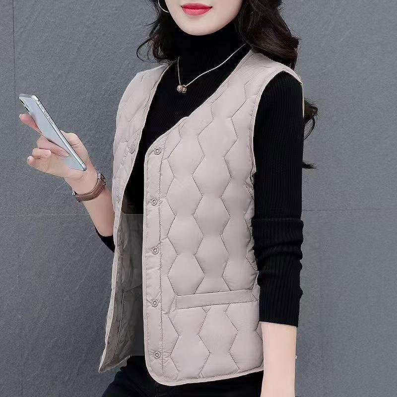 New women's vest spring and winter down cotton vest women's light and thin collar close-fitting warm inside and outside vest