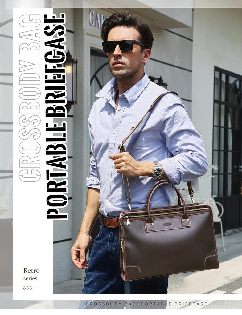 Black Angel Genuine Leather 14.2" Laptop Messenger Bag for Men