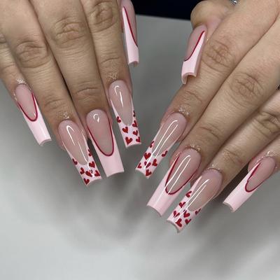 Nail Art Wearing Nail Art Long Valentine'S Day French Red Love Wearing Nail Art Wearing Nail Art Nail Film