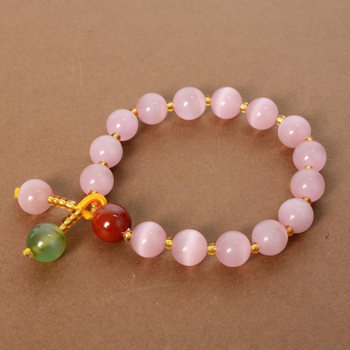 10mm Pink Cat s Eye Agate Crystal Bracelet