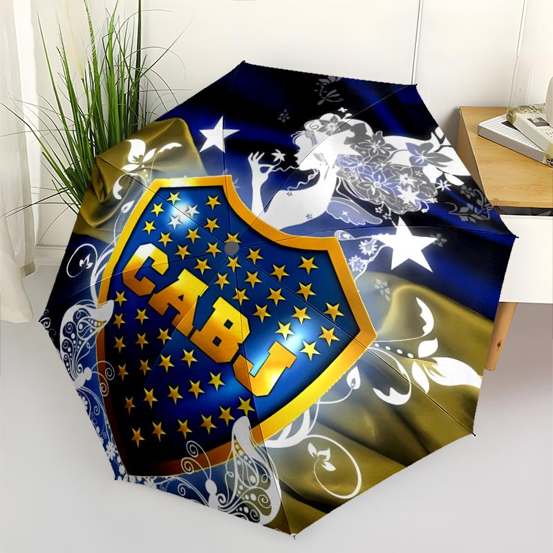 Club Atlético Boca Juniors Print Automatic Umbrella, 8 Rib Iron Frame, Plastic Handle, Suitable for Outdoor Travel &Daily , Ideal Gift