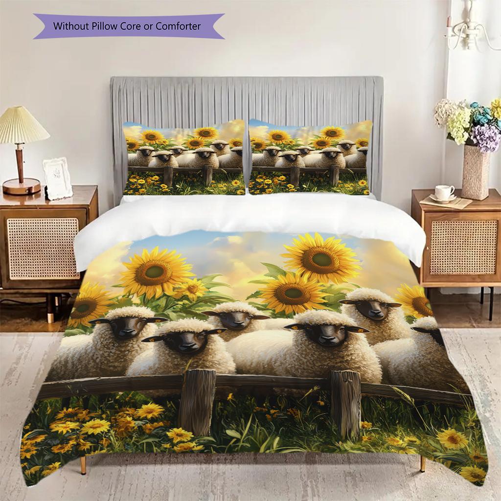 Sheep Pattern Bedding Quilt Set Quilt Cover Pillowcase Home Decoration Birthday Gift (1 * duvet cover + 2 * pillowcase, without core)