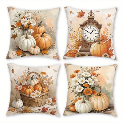 Home Decor Pumpkins, Flowers & Clock Autumn Cushion Covers Pattern Cushion Cover Suitable For Sofa Bedroom Car Pillow Cover