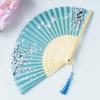 Floral Handheld Folding Fan Hand Held Silk Bamboo Fans with Tassels Hollowed Hand Foldable Fan for Dancing Wedding Decor