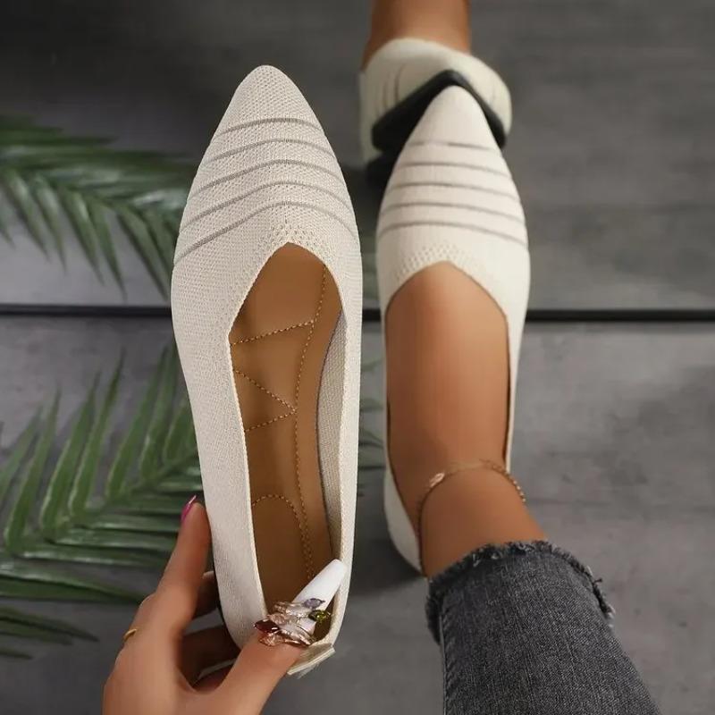 2025Women Pointed Toe Flat Shoes Solid Color Knitted Slip on Shoes Casual Breathable Ballet Flats Women Flat Shoes Loafers Women 36 озеро синий 2619₽