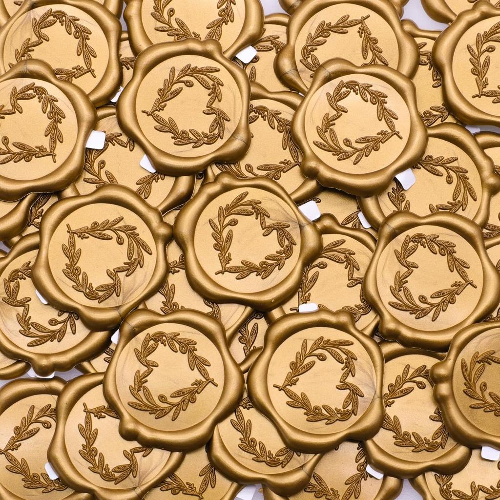 50Pcs Antique Gold Heart Wax Seal Stickers, Self Adhesive Envelope Seal Stickers for Wedding Invitation, Greeting Cards, Gift Wr