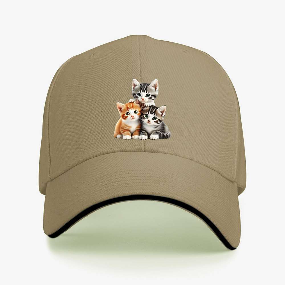 Three Adorable Kittens Print Baseball Cap Casual Cotton Adjustable Unisex Hat for Cat Lovers