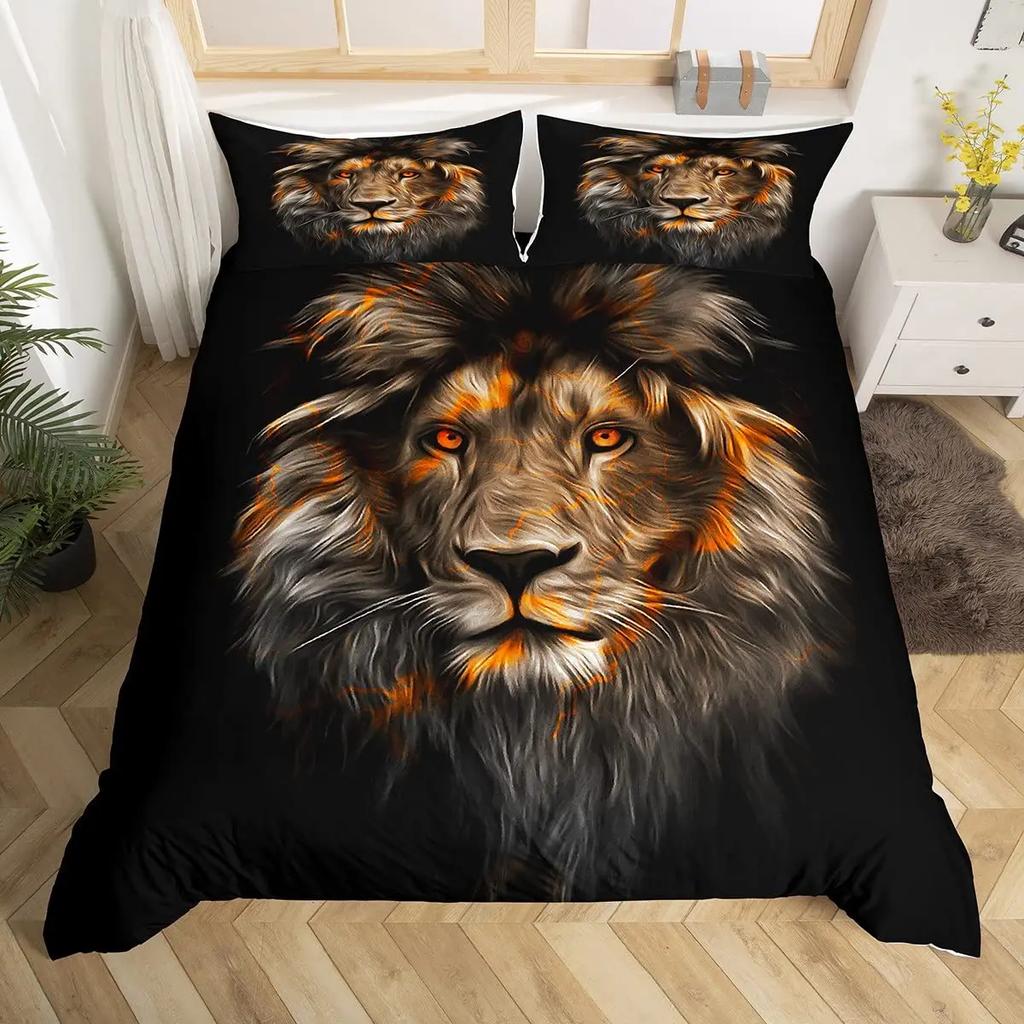 Comforter 3D Lion S Kingvintage Lions Bedding Set 2/3Pcs Black Grey Trendy Wild Animals Comforter Set For Adults Men