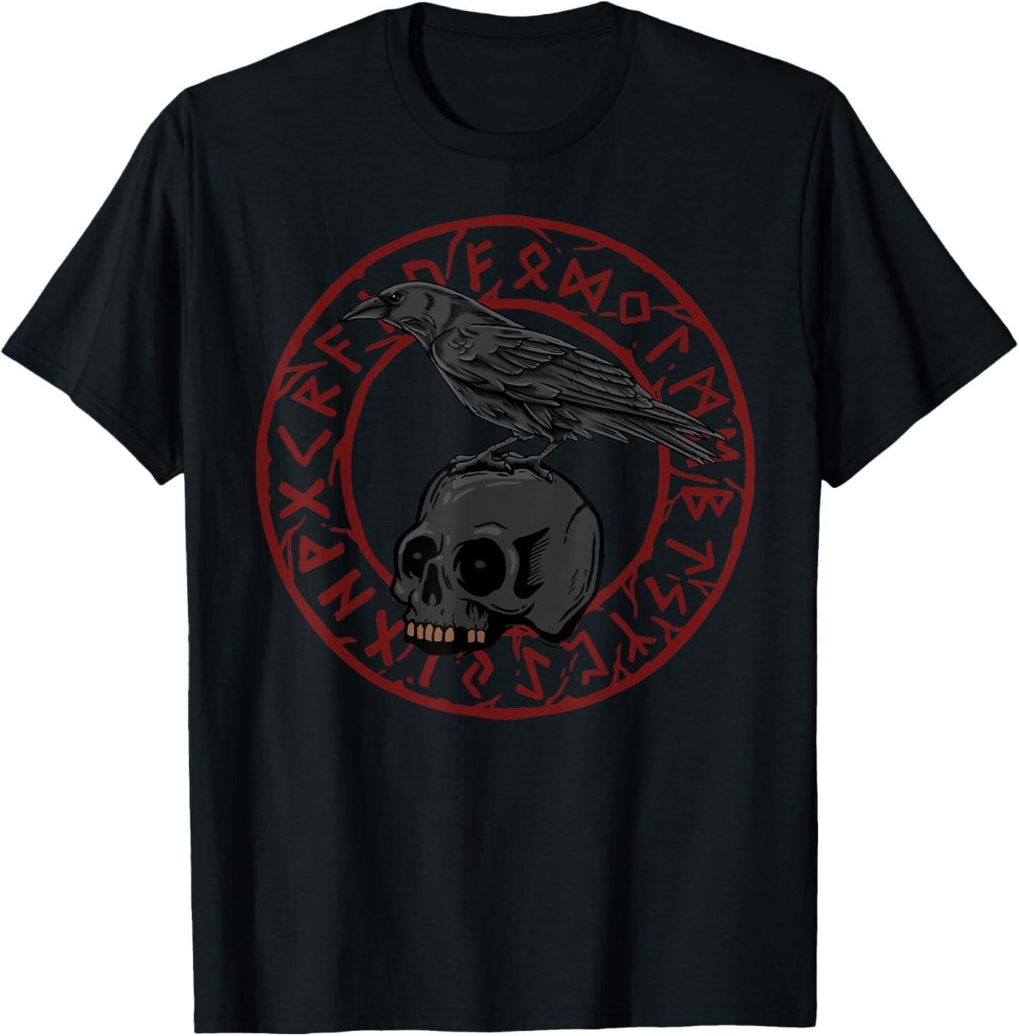 Crow Gothic Norse Mythology Emo Skull Viking Raven T-Shirt Mens Womens Tees Top 3XL