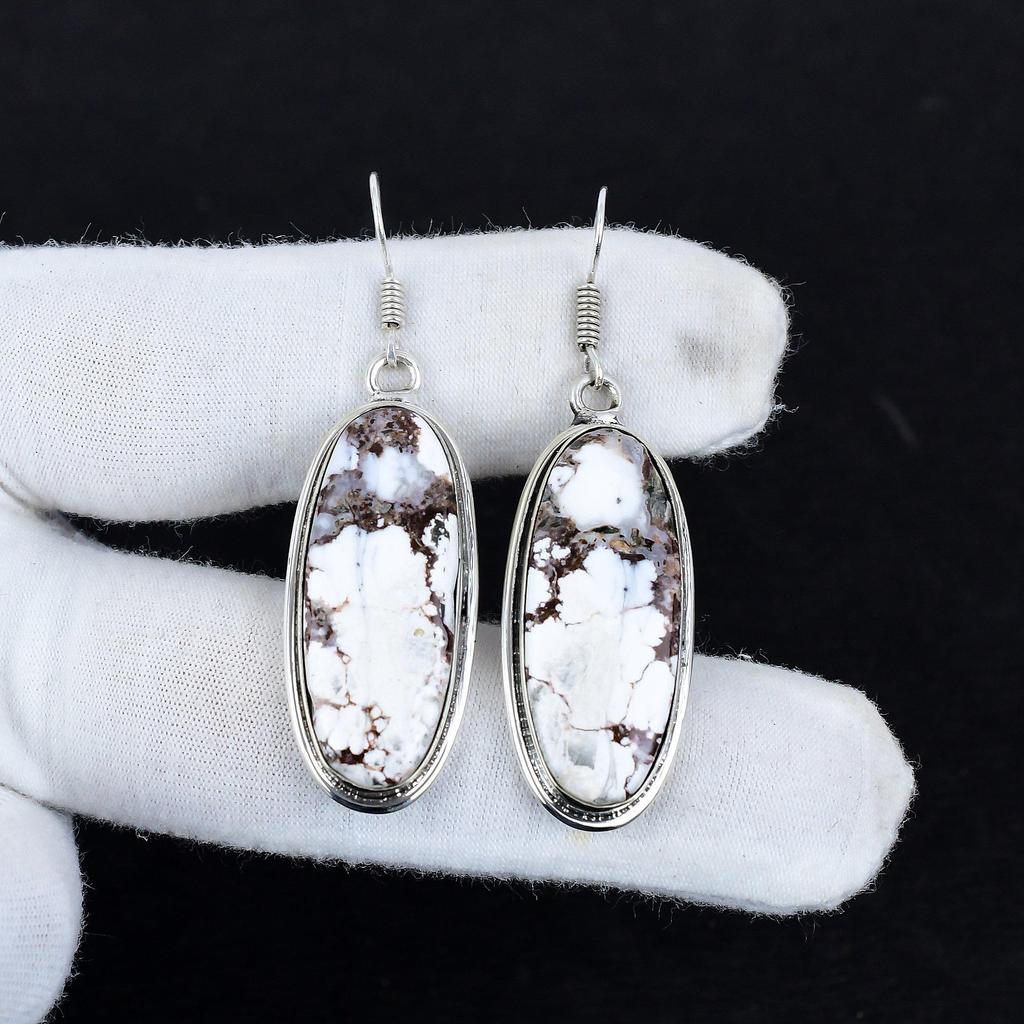 Orecchini antichi in pietra preziosa diaspro cavallo selvaggio naturale, orecchini pendenti in argento sterling 925, gioielli boho in argento, regalo di compleanno