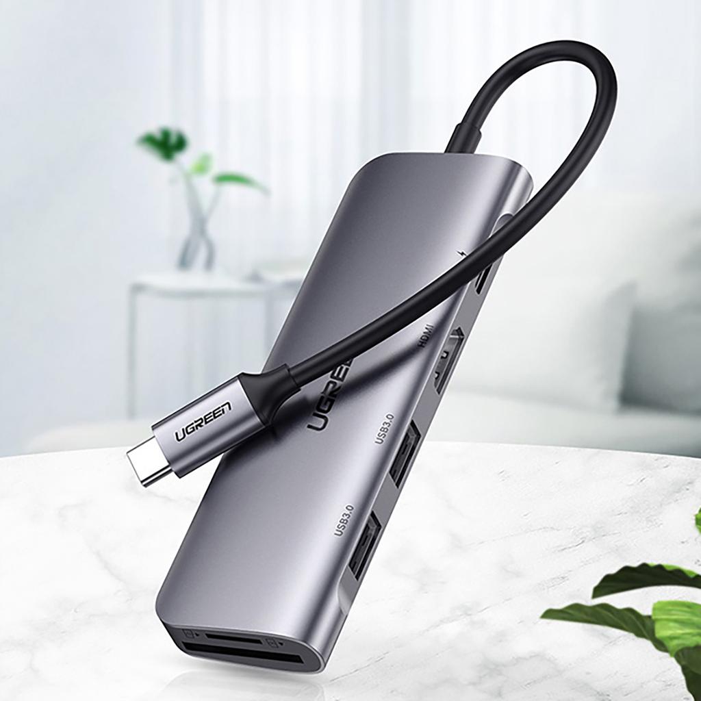 6in1 HUB Adapter USB-C - HDMI USB-A USB-C PD SD TF Reader - Gray