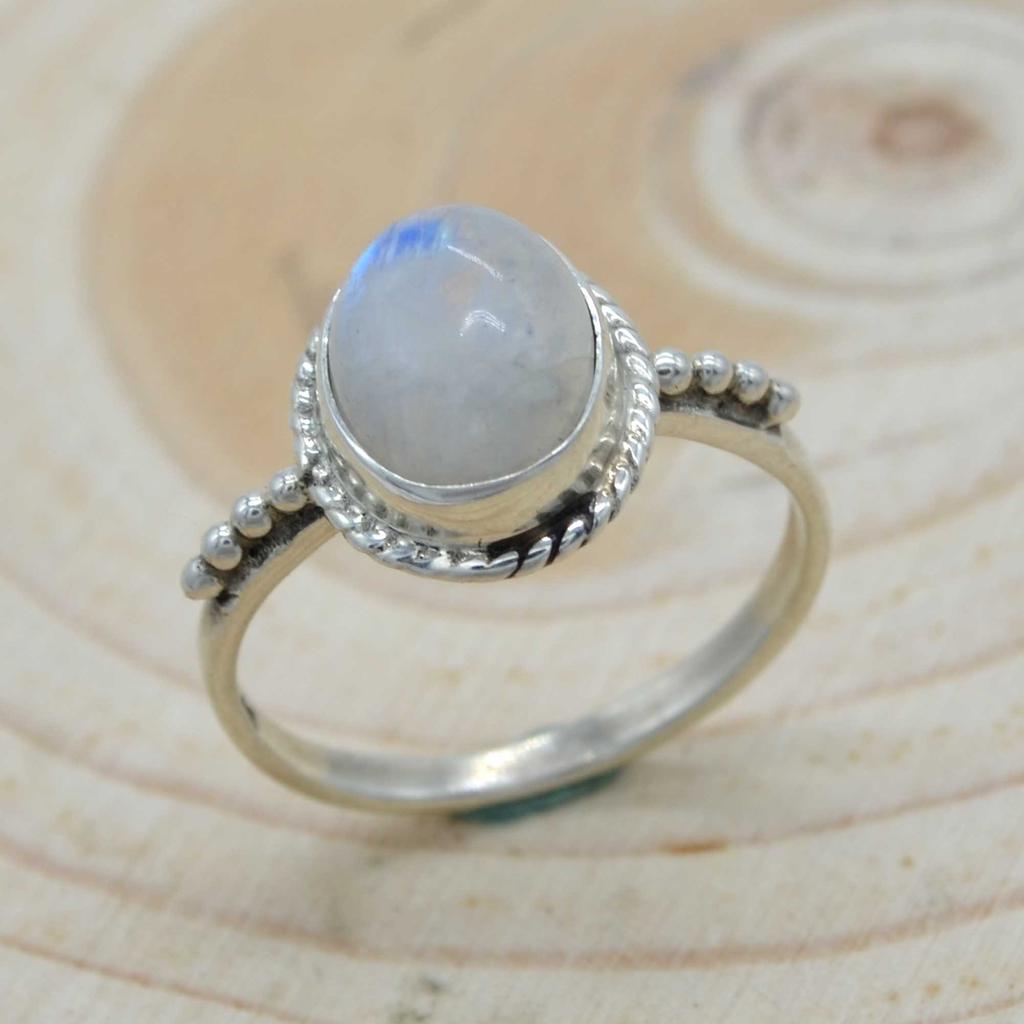 Mondstein 925 Sterling Silber Damenring,