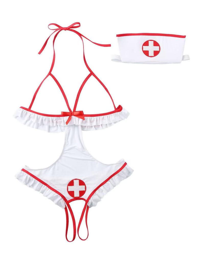 European & American Erotic Nurse Role-Playing Lingerie Bodysuit for Women