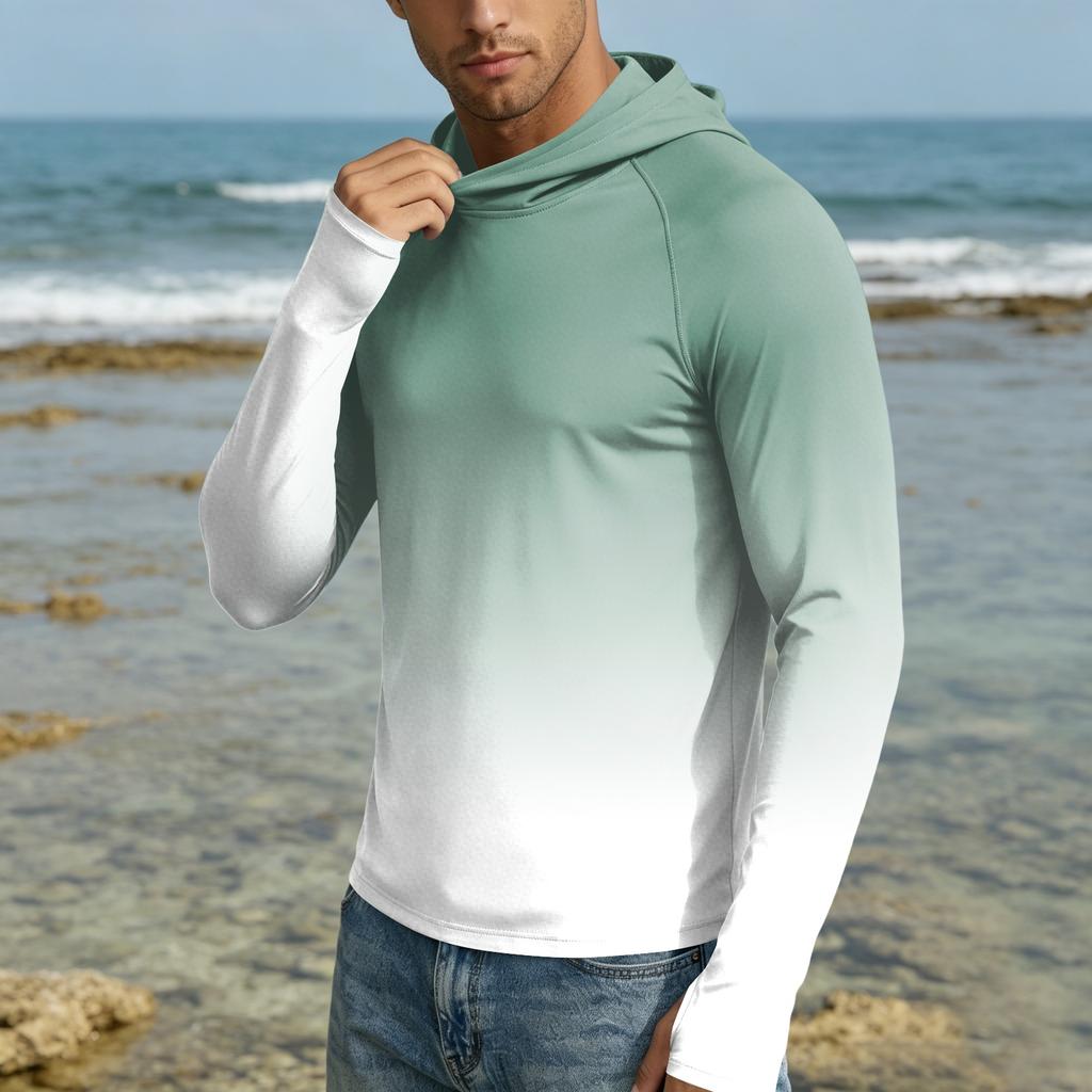 Men's 50 Plus Sun Hoodie Long Sleeve Lightweight Stretch Quick Dry Hooded Shirt for Outdoor Activities