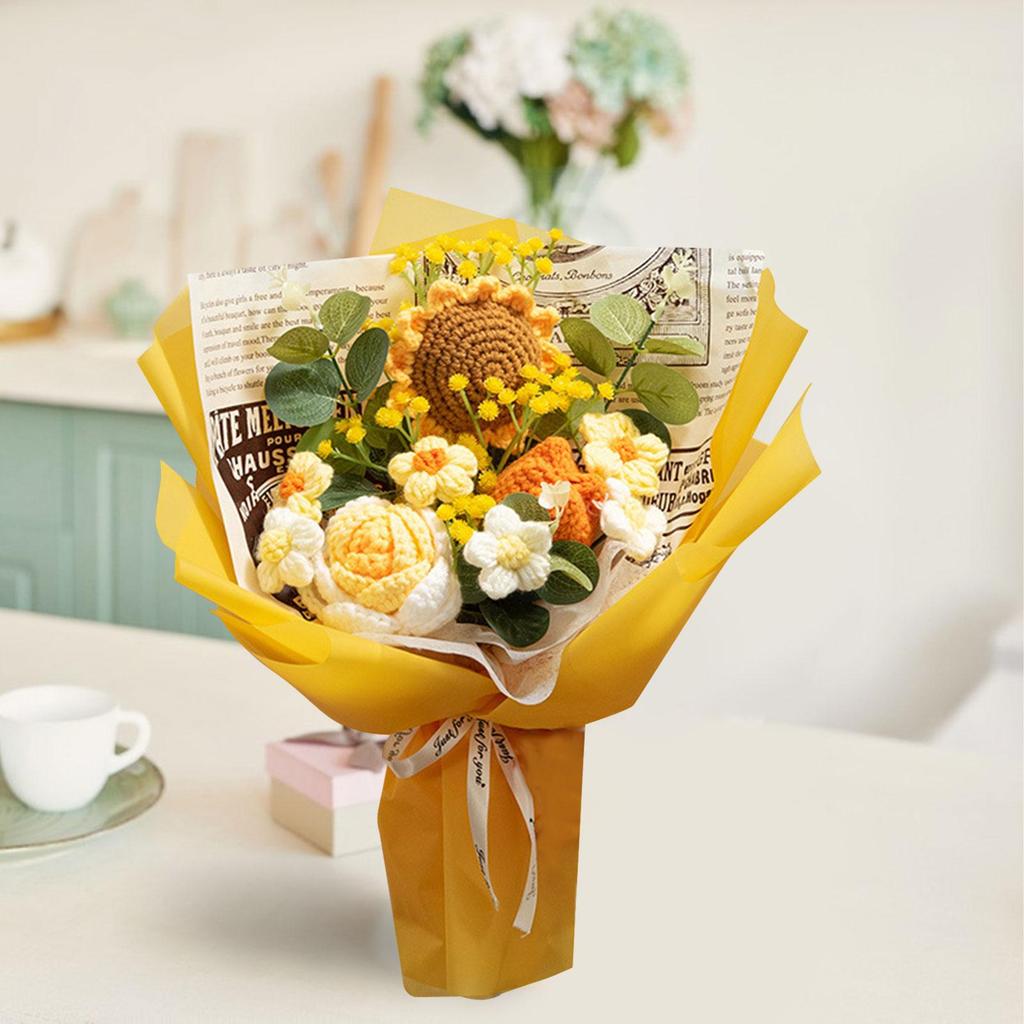 Crochet Flowers Gift Bouquet Knitting Flower Handmade Table Decoration for Home Decor Multifunctional Finished Product