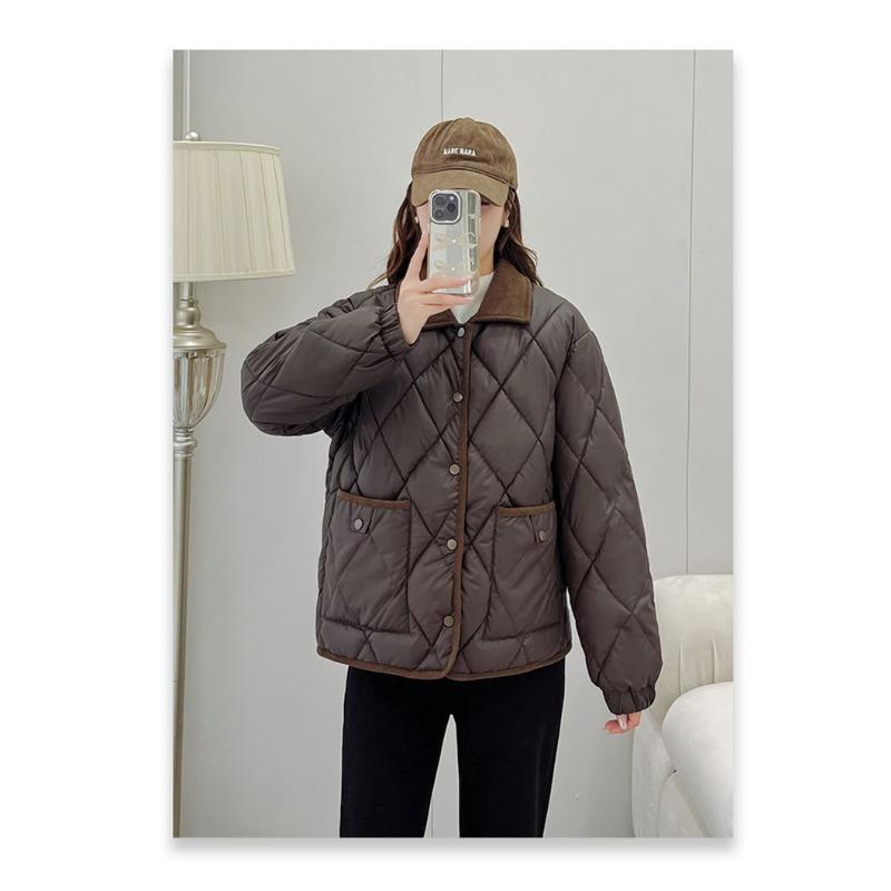 

Свободные контрастные цвета, универсальная маленькая ароматная одежда из хлопка с ромбовидным узором, короткие осенне-зимние куртки XL темно-коричневого