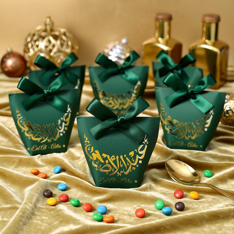 10-40PCS Ramadan Candy Gift Boxes with Gold Foil Star Moon Design Eid Mubarak Treat Bags for Middle Eastern Holiday Party Favors