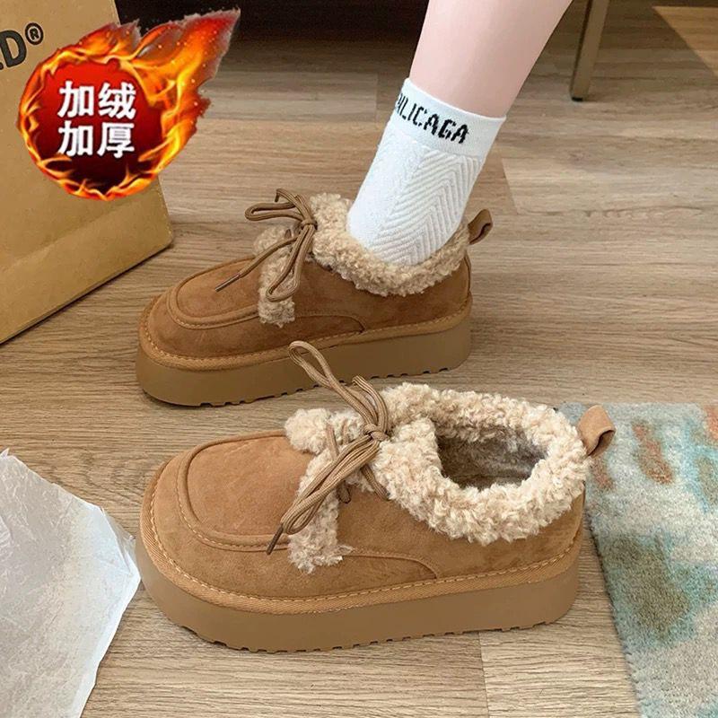 Women's Large Size Soft Sole Winter Warm Fur One Snow Boots Padded Lined Ankle Boots Anti-slip Hiking Casual Sports Cotton Boots Loafers
