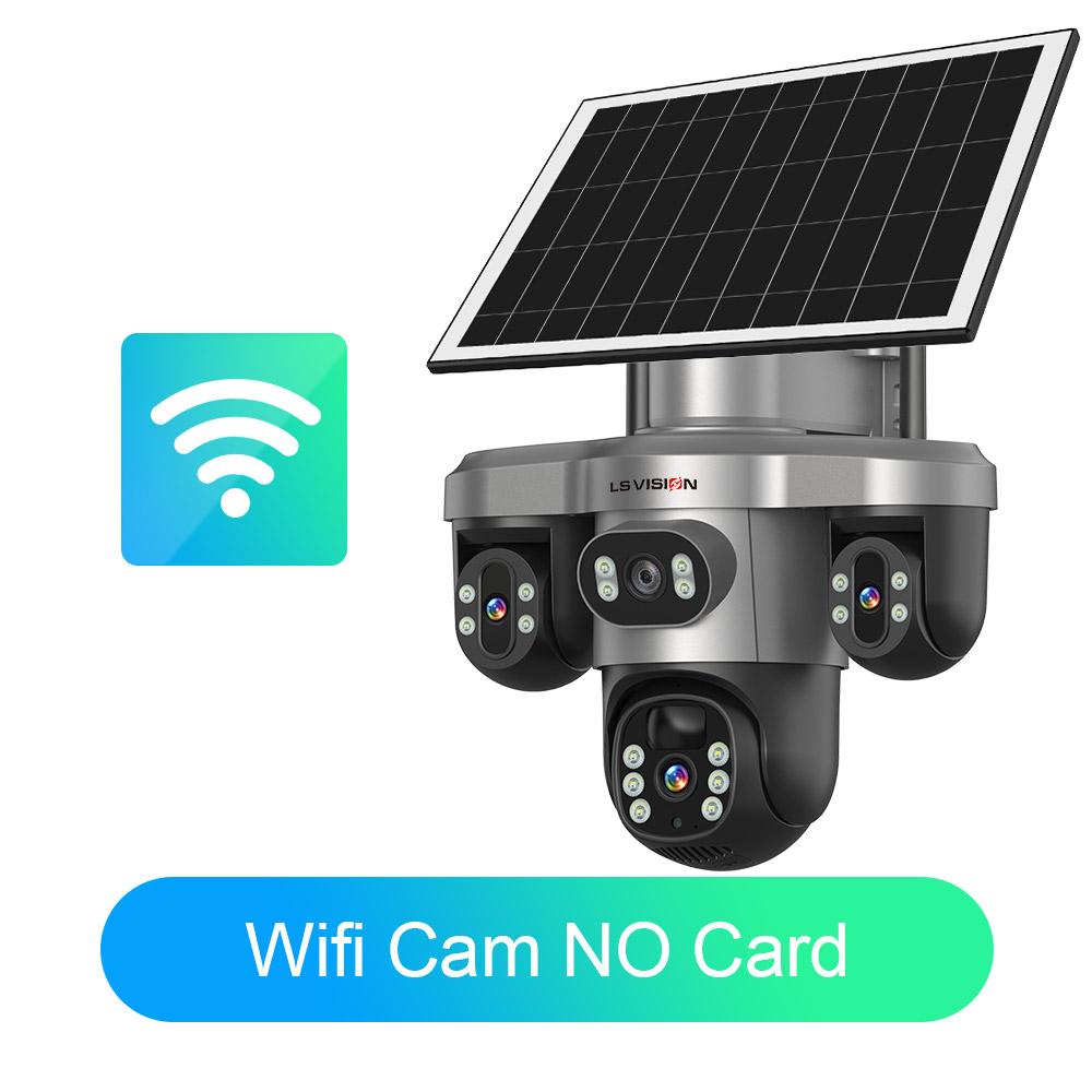 

LS VISION Multiple Lens 3 Screen Wifi Outdoor Security Solar Camera Panoramic Monitor Mobile Siren Alarm Solar CCTV Camera Solar Power Cam