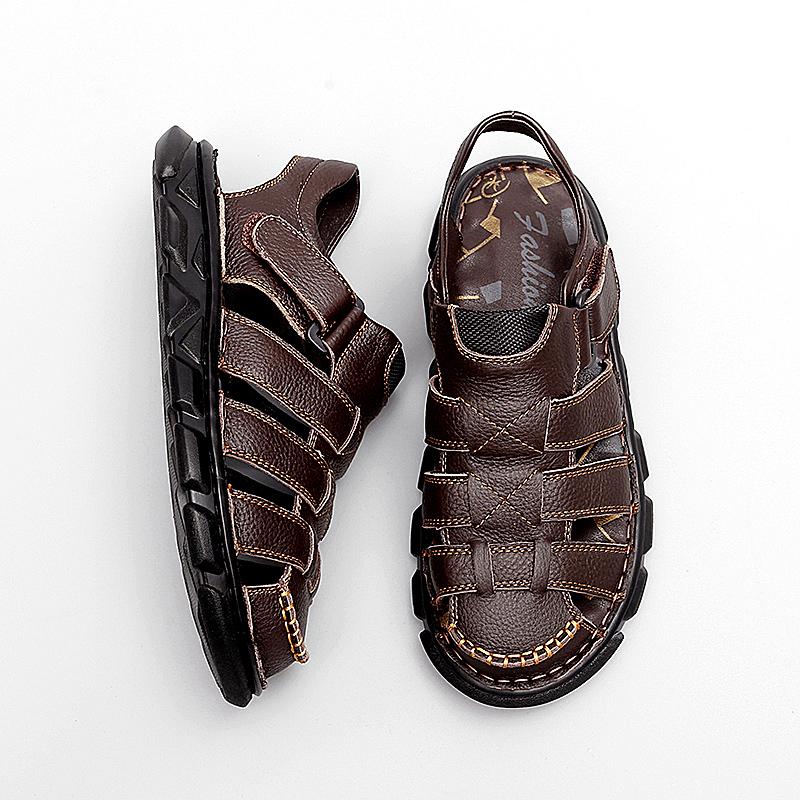 Men Hiking Sandals Outdoor Roman Black Brown Leather Wide Palm Closed Toe Sport Sandals Beach Shoes Large Size