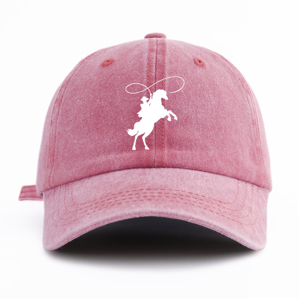 1pc Cowboy Print Washed Baseball Cap for Adults,  Minimalist Retro Style Casual Soft Adjustable Dad Hat, Perfect As Gift